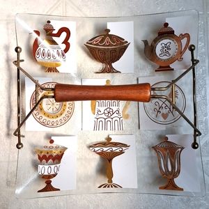 MCM Inland Glass Serving Tray with Carrying Apparatus